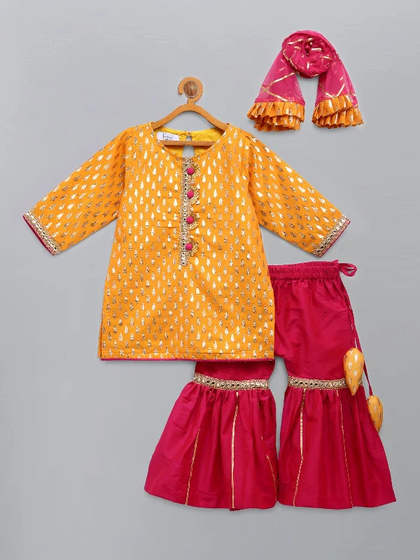 Pre-Order: Yellow and Pink Festive Kurta Sharara set