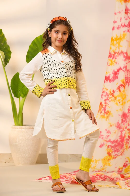 Pre-Order: Yellow Orange White Kurta Set