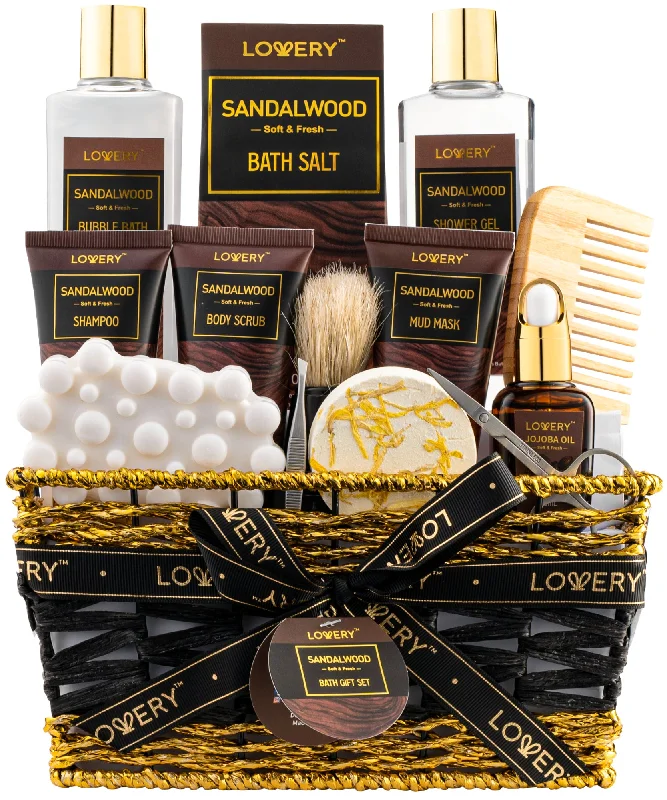 Mens Gift Set - 14 Pc Sandalwood Bath Gift Set - Personal Self Care Kit