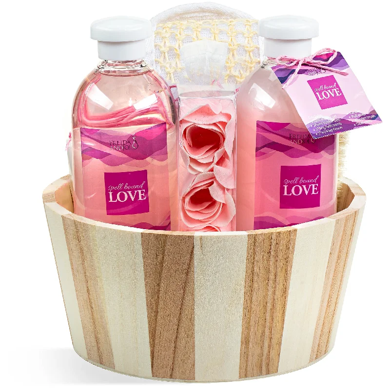 Spell Bound Love Spa Skin Care Set in Vintage Wooden Gift Basket