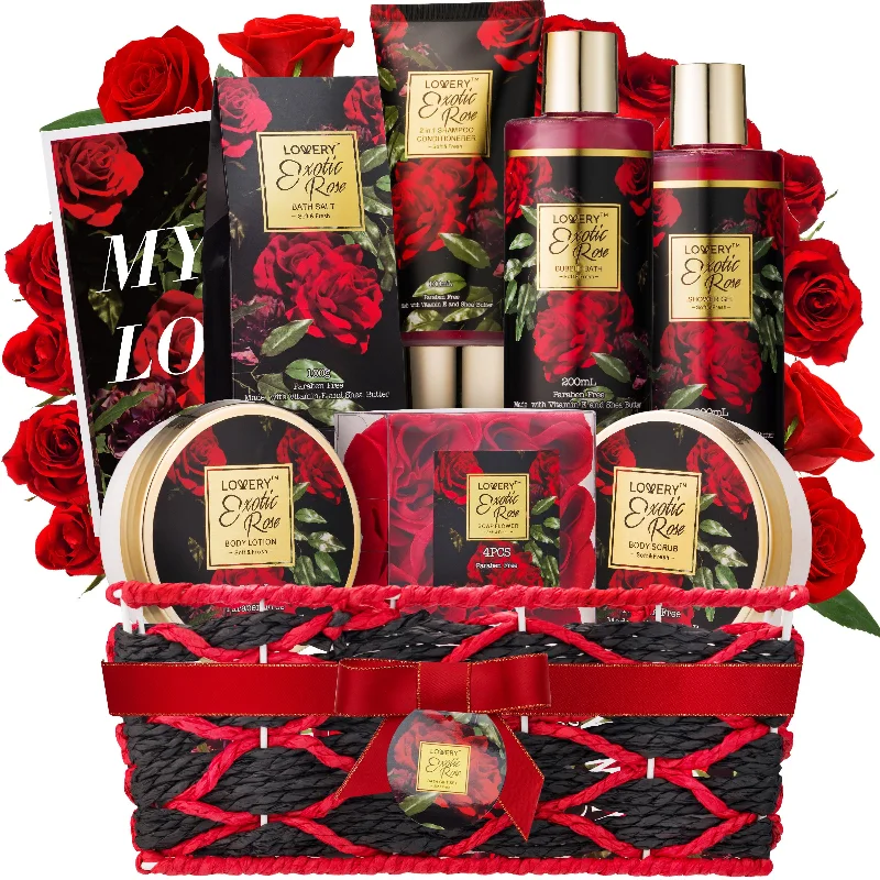 Spa Gifts for Women, Bath and Body Gift Set, Exotic Rose Gift Basket