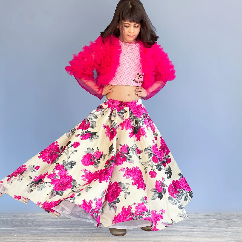 Pre-Order: Ruffled shrug with printed skirt and top