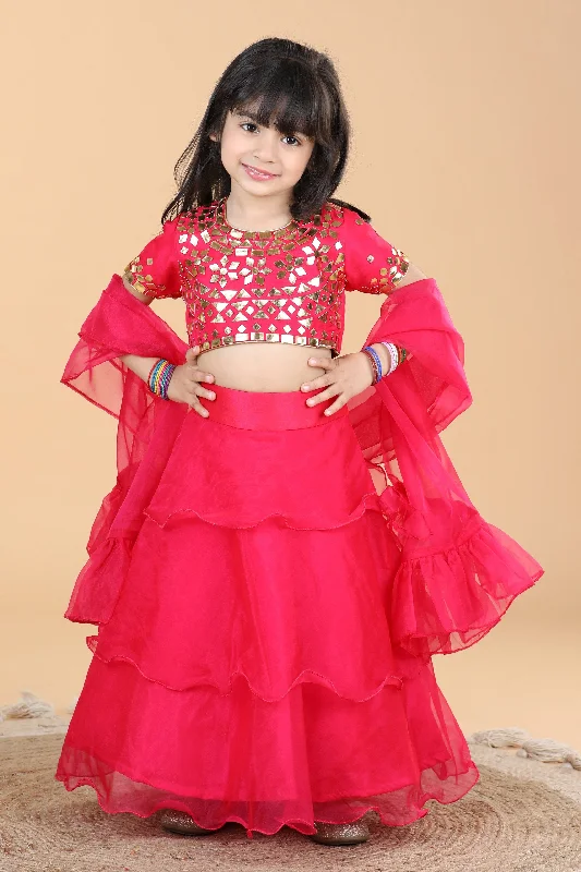 Pre-Order: Organza lehenga with leather patching