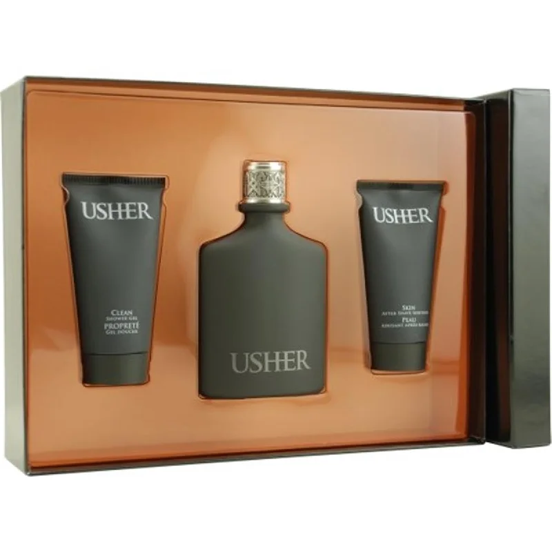 Usher Homme  EDT Spray 3.4 oz & Aftershave Soother 3.4 oz & Shower Gel 3.4 oz Gift Set for Men