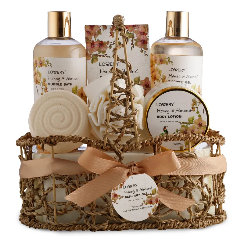 Lovery Home Spa Gift Basket - Honey & Almond Scent - Luxury Set