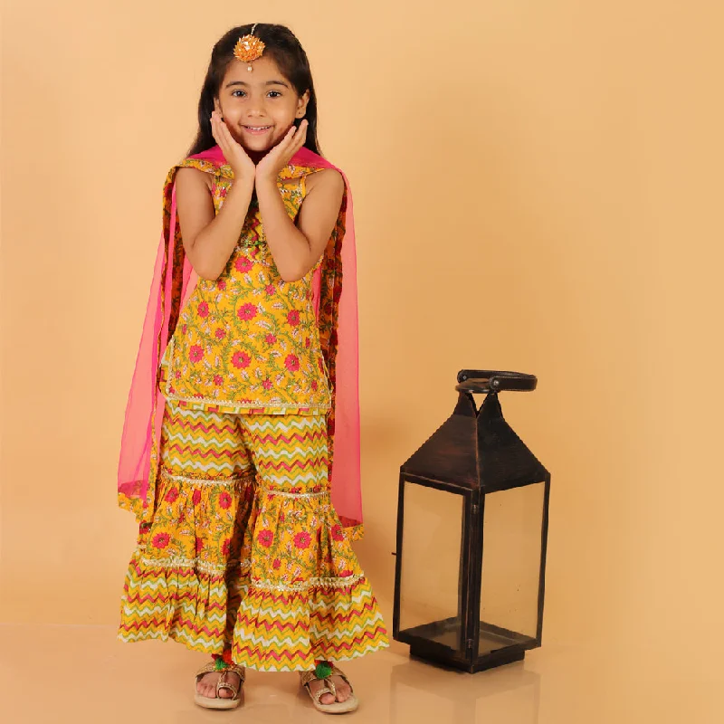 Yellow Cotton Sharara Set