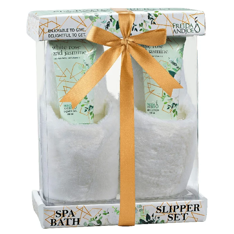 Bath & Body Spa Gift Set in White Rose Jasmine Fragrance with Luxury Slippers