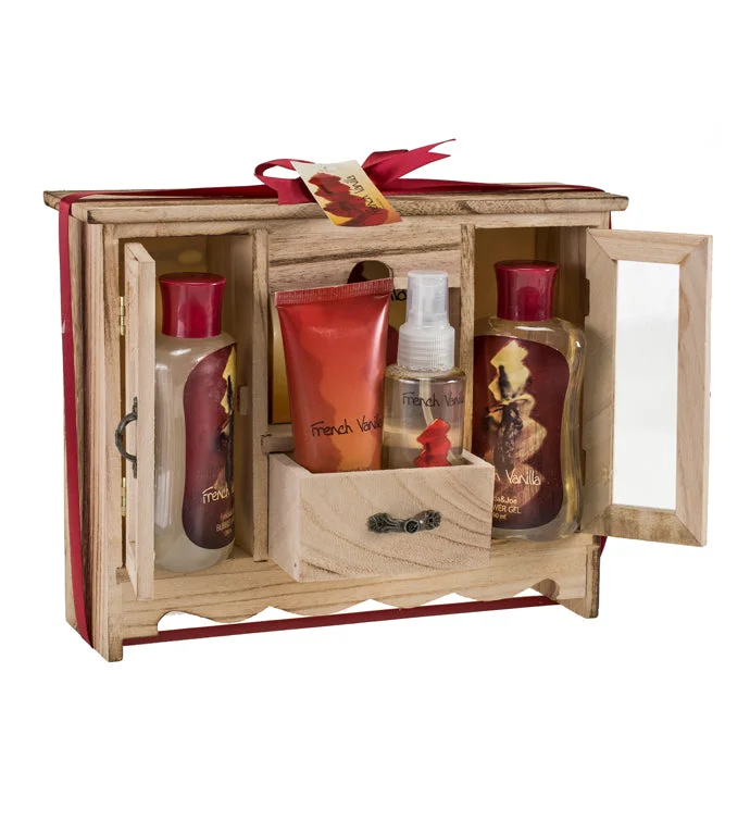 French Vanilla Fragrance Spa & Skin Care Gift Set in Natural Wood Curio