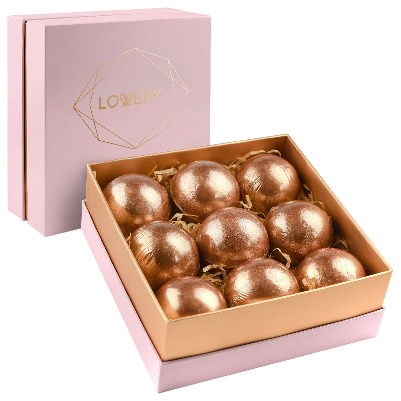 24K Rose Gold Bath Bombs Gift Set, 9 Scented Bubble Bombs