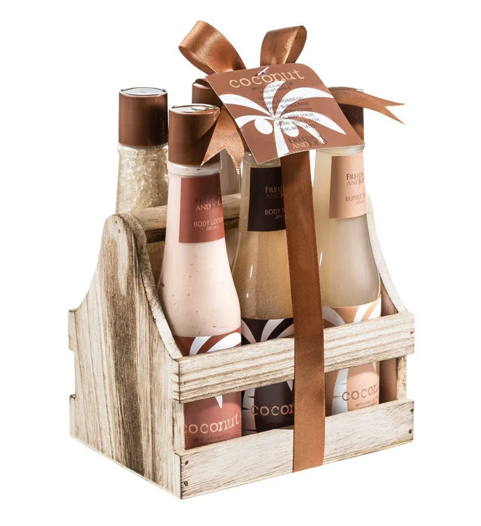 Tropical Coconut Bath & Body Gift Set in a Wooden Caddie