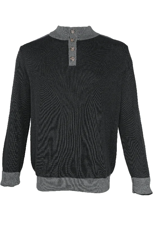 Garnet Mock-Henley Ribbed Sweater - Black