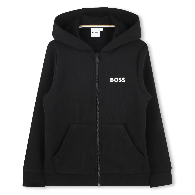 Boys Small Logo Zip Up Black Hoodie