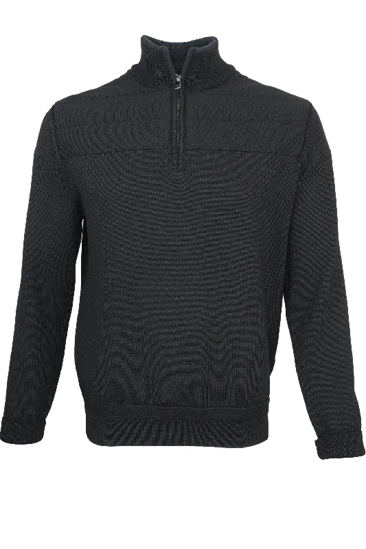 Bugatchi Quilted Yoke Sweater - Black