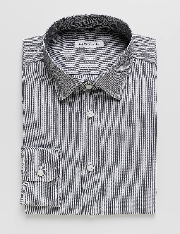 BKT20 Slim Dress Shirt in Hairline Stripe - Granite