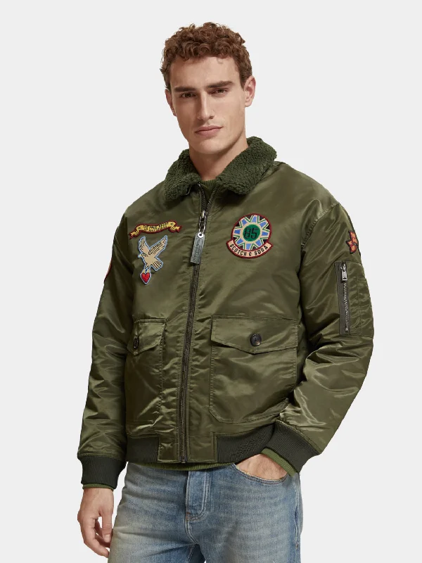 Bomber jacket with detachable teddy collar