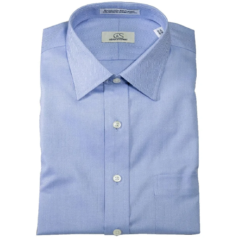 Cooper & Stewart Non-Iron Fine Heringbone Solid Spread Collar