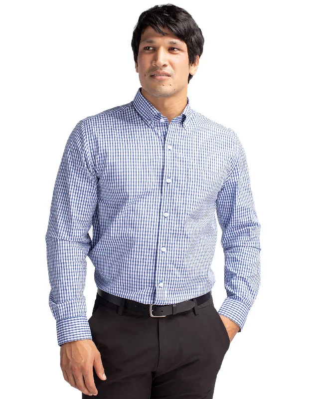 Cutter & Buck Easy Care Stretch Gingham Dress Shirt Tour Blue