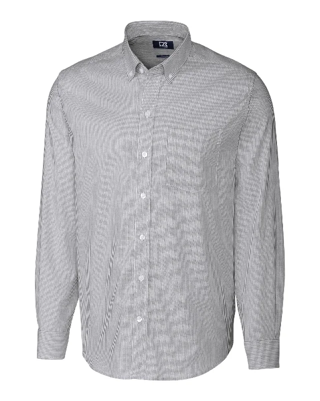 Cutter & Buck Stretch Oxford Stripe Dress Shirt Charcoal