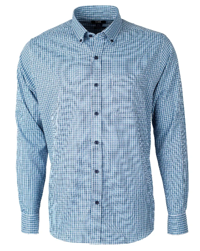 Cutter & Buck Versatech Multi Check Stretch Dress Shirt Atlas Blue