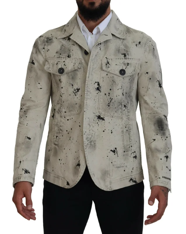 Dsqua² ivory  Splash Print Casual blue Men's Jacket