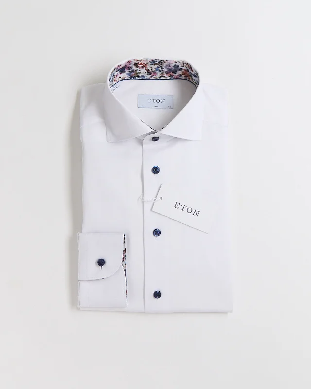 Floral Trim W Navy Buttons Slim Shirt