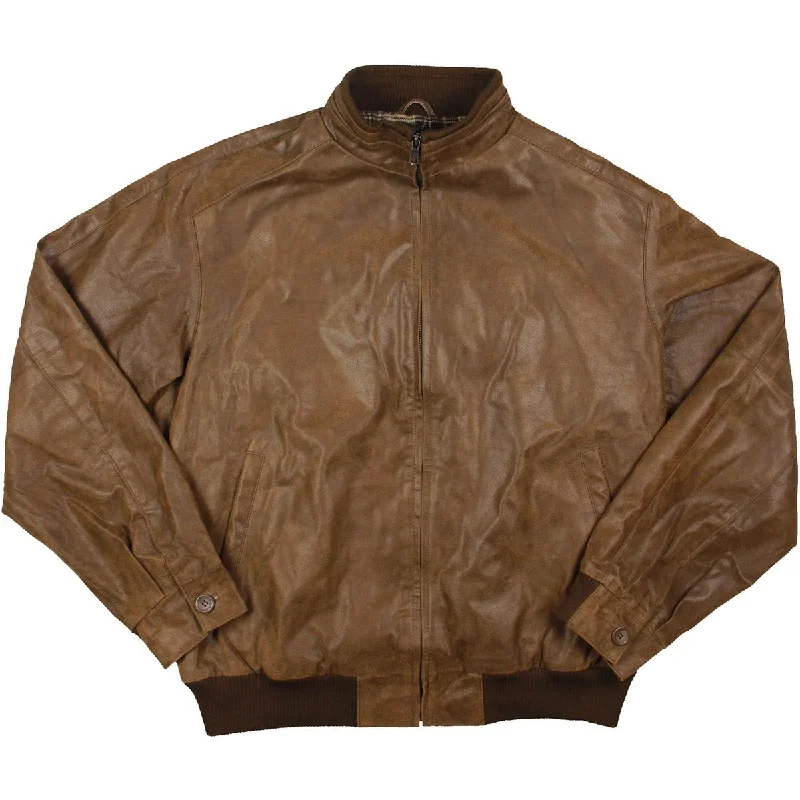 FLAVOR Mens Leather Flannel Lined Bomber Jacket