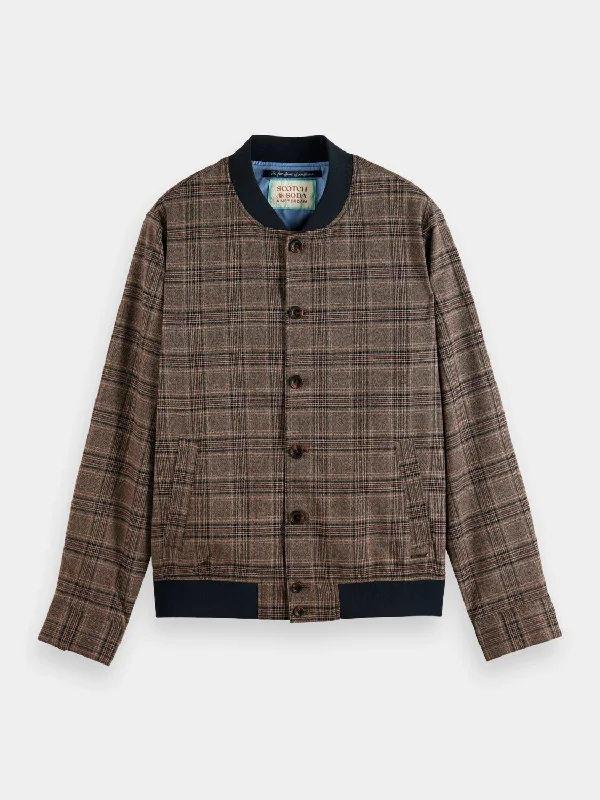 Lightweight yarn-dyed check bomber jacket