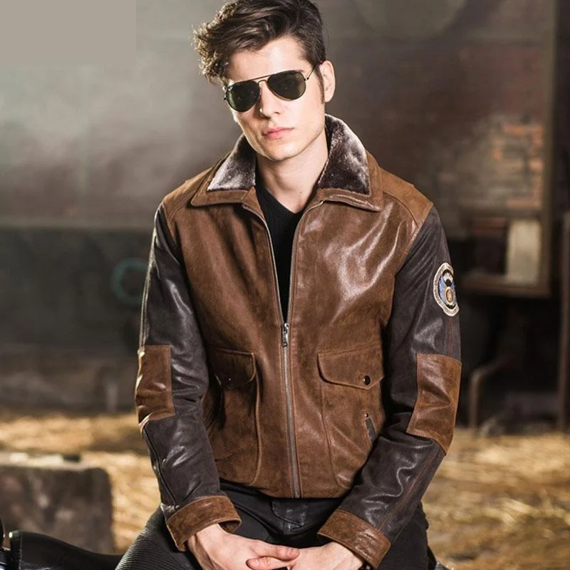 Men's Air Force Flight Real Pigskin Genuine Leather Jacket Coat