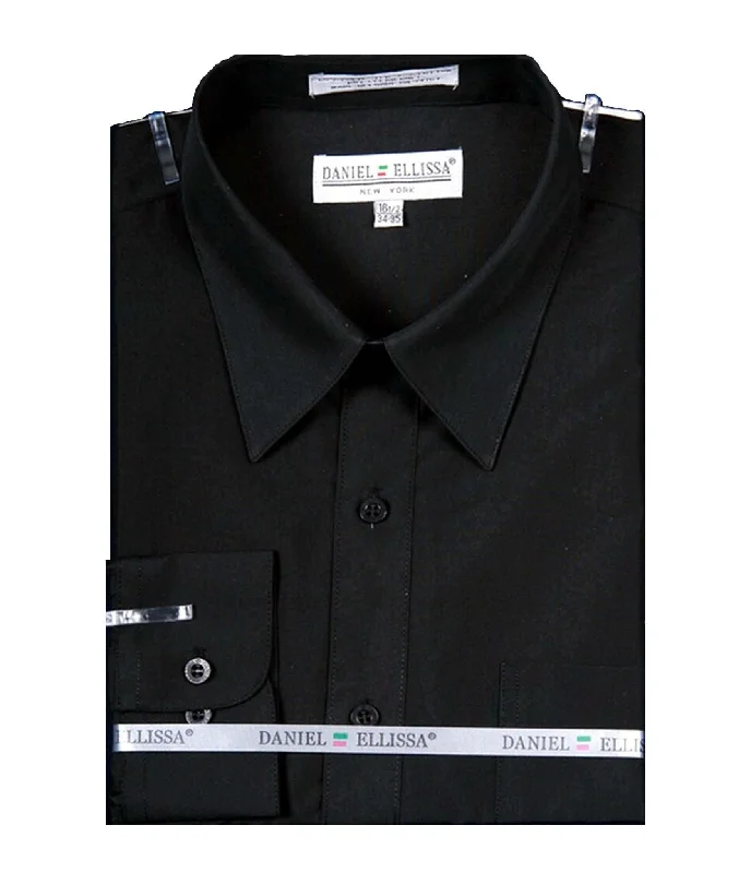 Men's Basic Dress Shirt  with Convertible Cuff -Color Black