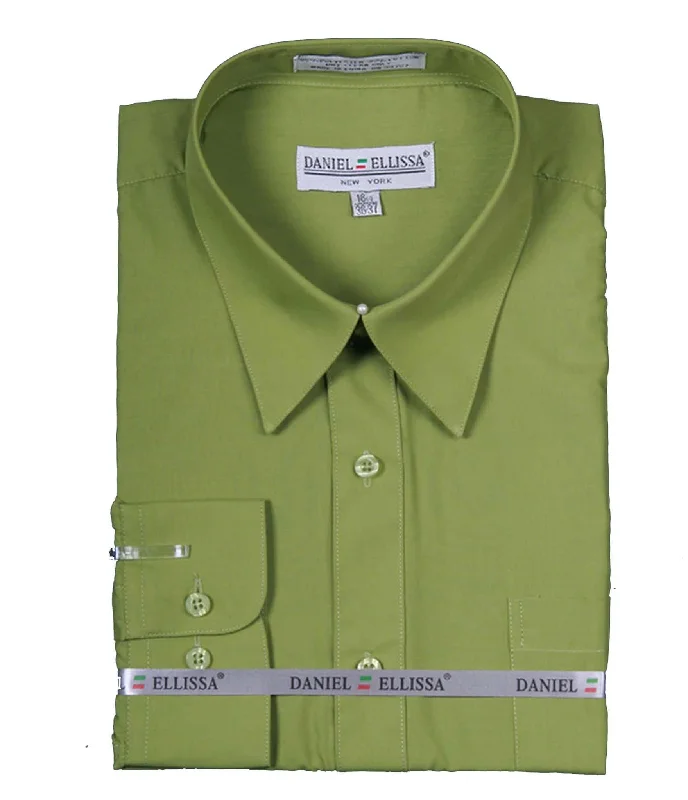 Men's Basic Dress Shirt  with Convertible Cuff -Dark Lime