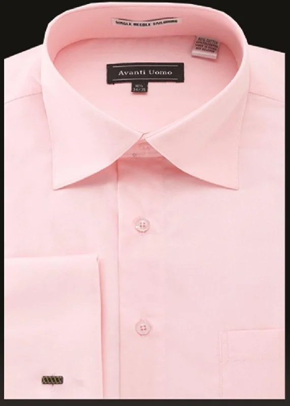 Men's French Cuff Dress Shirt Spread Collar- Color Pink