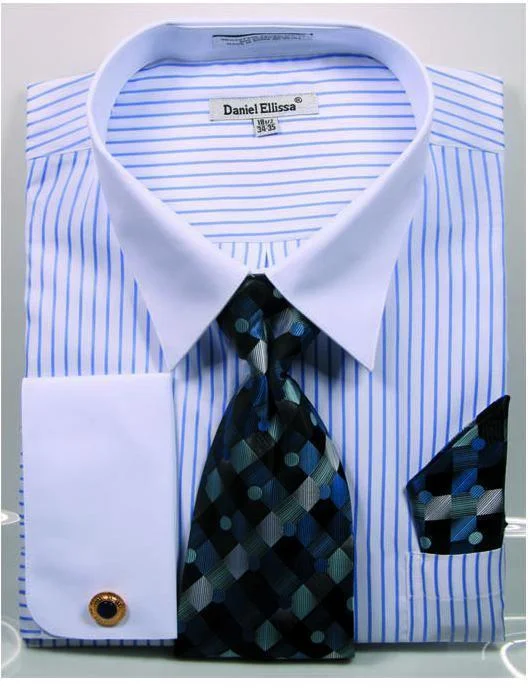 Men's Royal PinStripe Shirt Set with White Collar