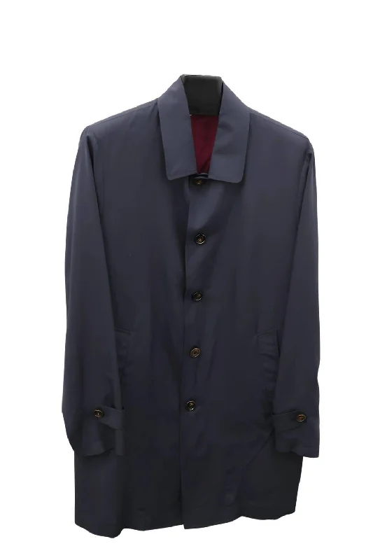 Men's Silk Trench Coat In Navy