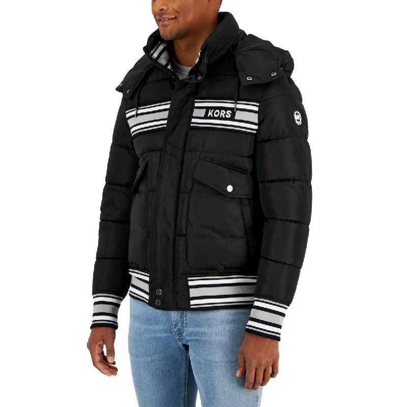 Michael Kors Mens Quilted Racing Stripe Puffer Jacket