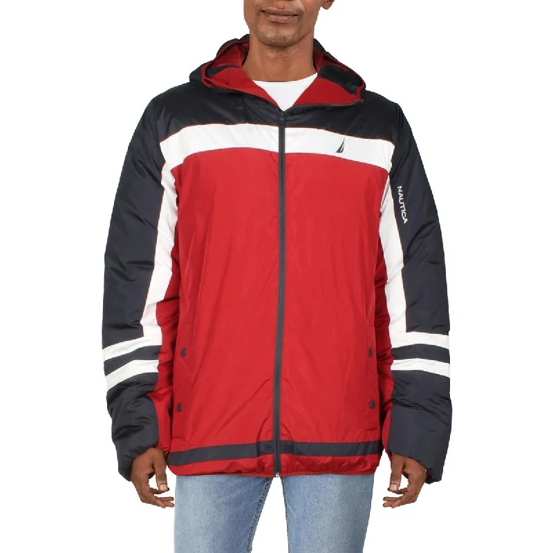 Nautica Mens Tempasphere Colorblock Logo Down Coat