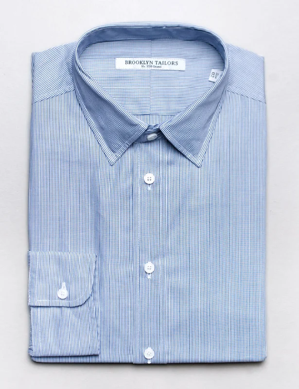 FINAL SALE: BKT20 Slim Dress Shirt in Narrow Bar Stripe - White and Navy