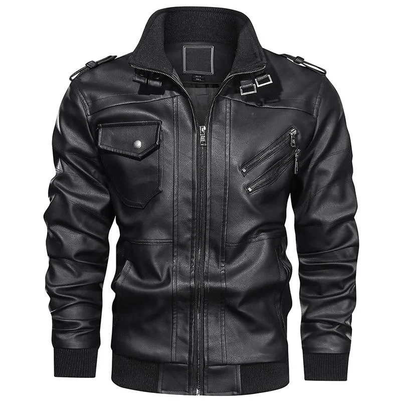 Vintage Casual Men's Synthetic Leather Multi Pockets Motorcycle Biker Jackets