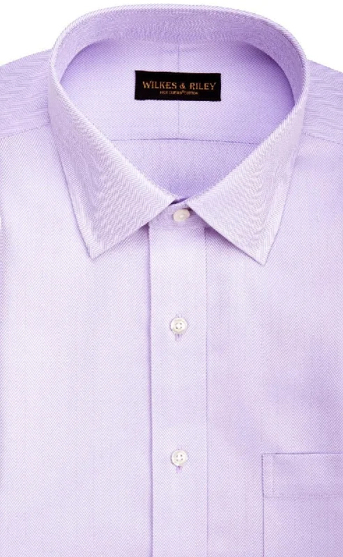 Wilkes and Riley Classic Fit Spread Collar Non-Iron Dress Shirt Lavender Herringbone