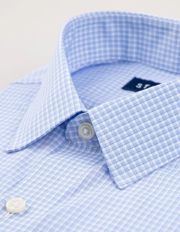 Wrinkle-Resistant Dusty Blue Bordered Check