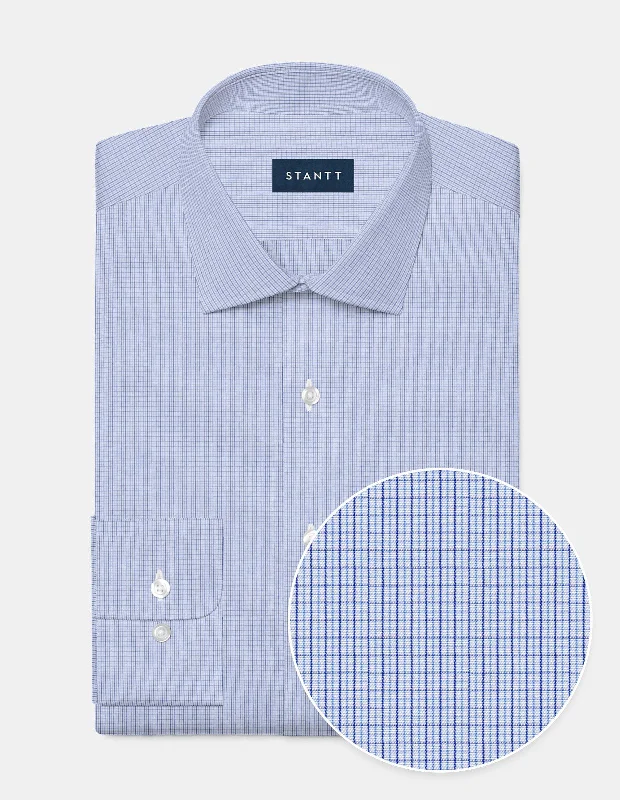 Wrinkle-Resistant Sky Blue and Lapis Mini Tattersall