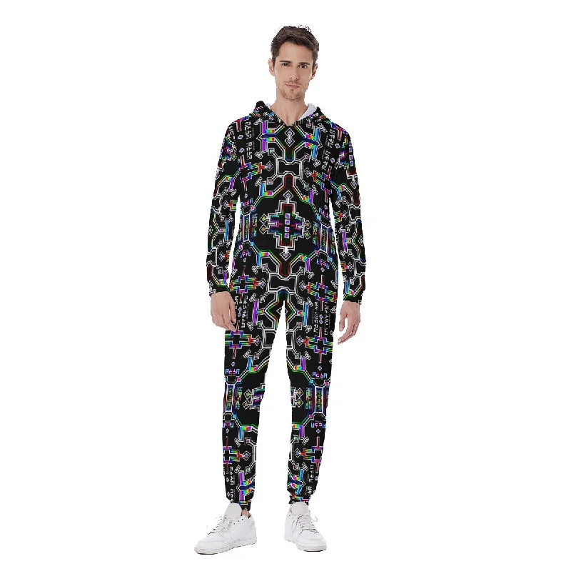 Prismatic Grid Men's Hooded Jumpsuit / Bodysuit / Onesie