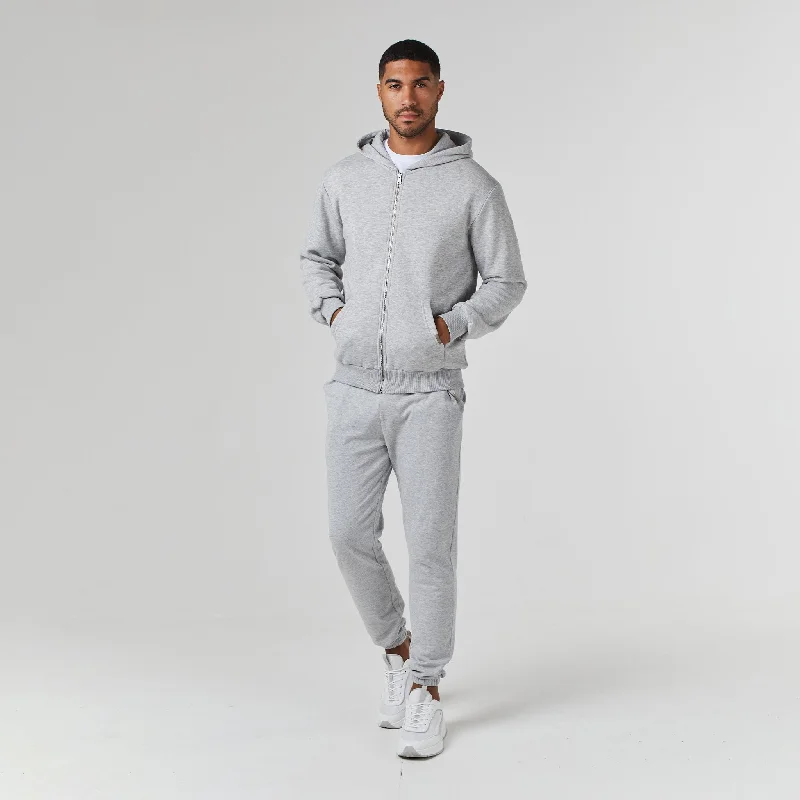 Relaxed Fit Full Zip Tracksuit | Grey Marl