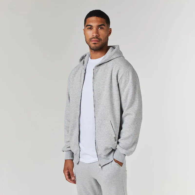 Relaxed Full Zip Hoodie | Grey Marl