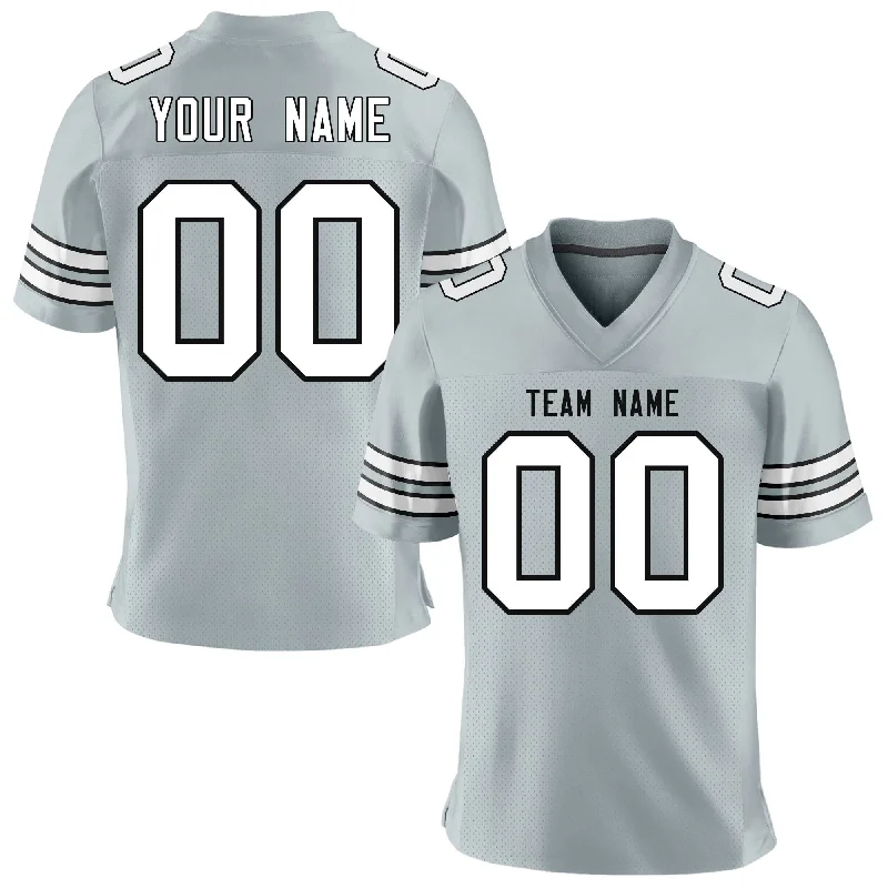 Custom Silver White-Black Personalized Classic Mesh Authentic Football Jersey