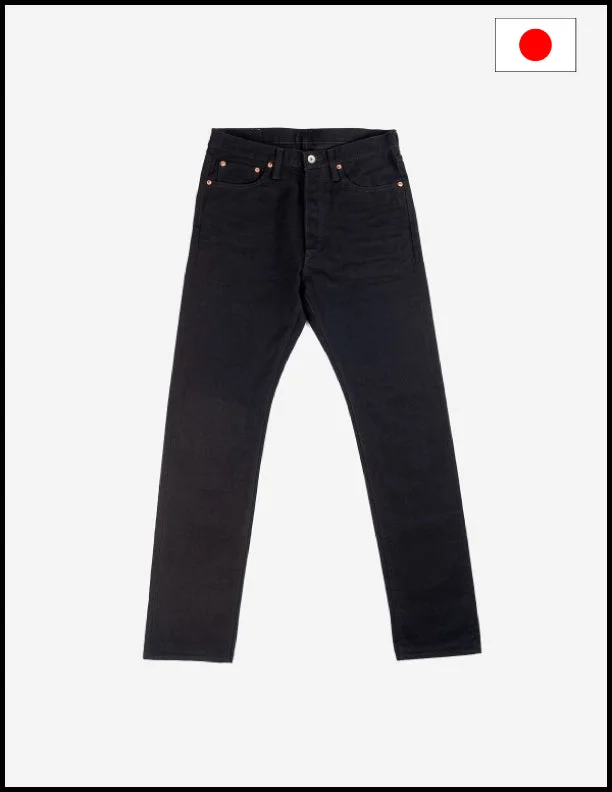 Iron Heart IH-888S-142bb 14oz Selvedge Denim Medium/High Rise Tapered Cut Jeans - Black/Black