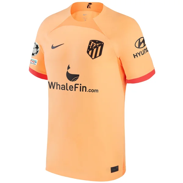 Nike Atletico Madrid Third Jersey w/ Champion League Patches 22/23 (Peach Cream/Atomic Orange/Black)