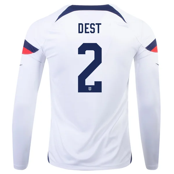 Nike United States Sergino Dest Home Long Sleeve Jersey 22/23 (White/Loyal Blue)