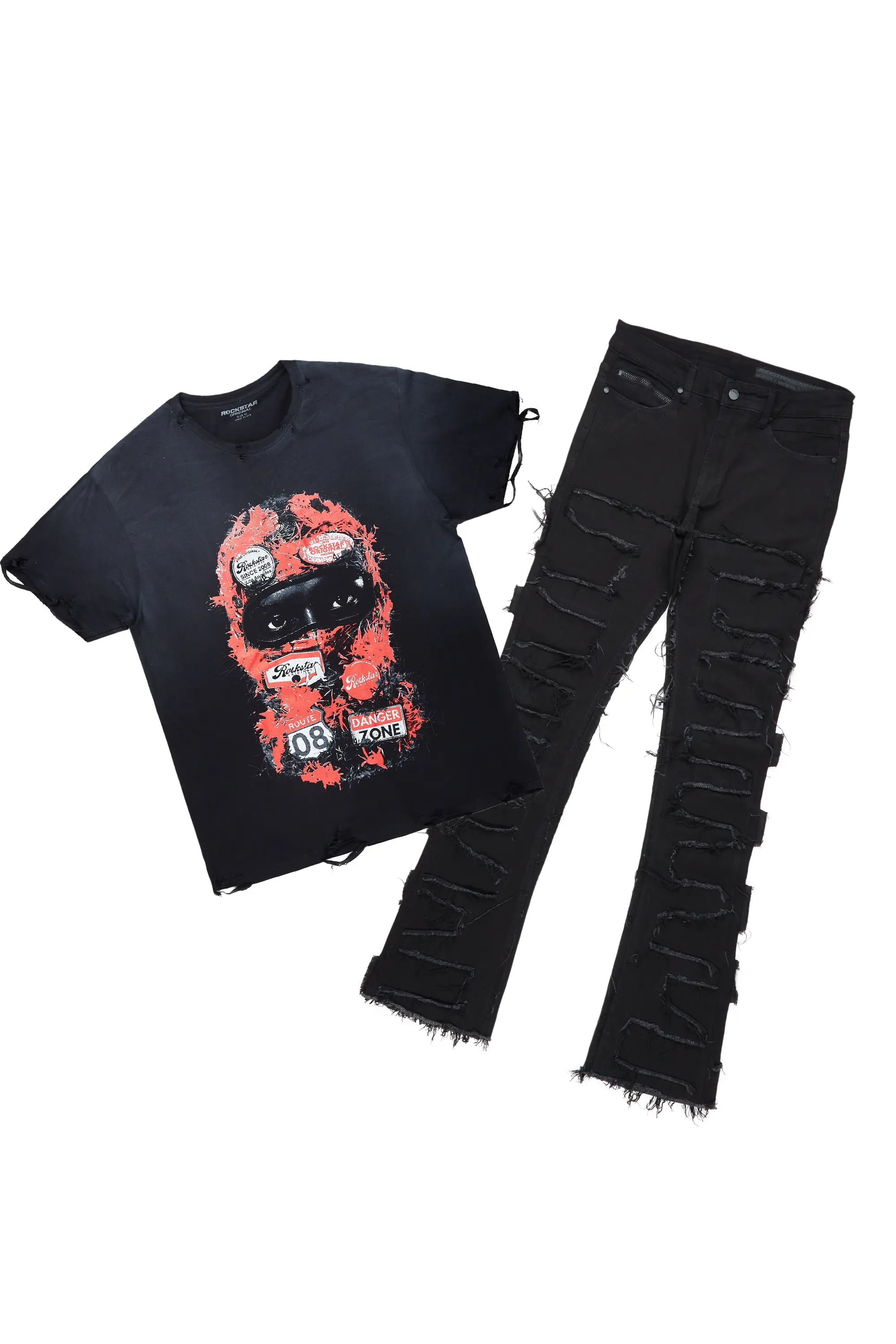 Lamar Oversized T-Shirt Black & Shake Stacked Flare Jean Bundle