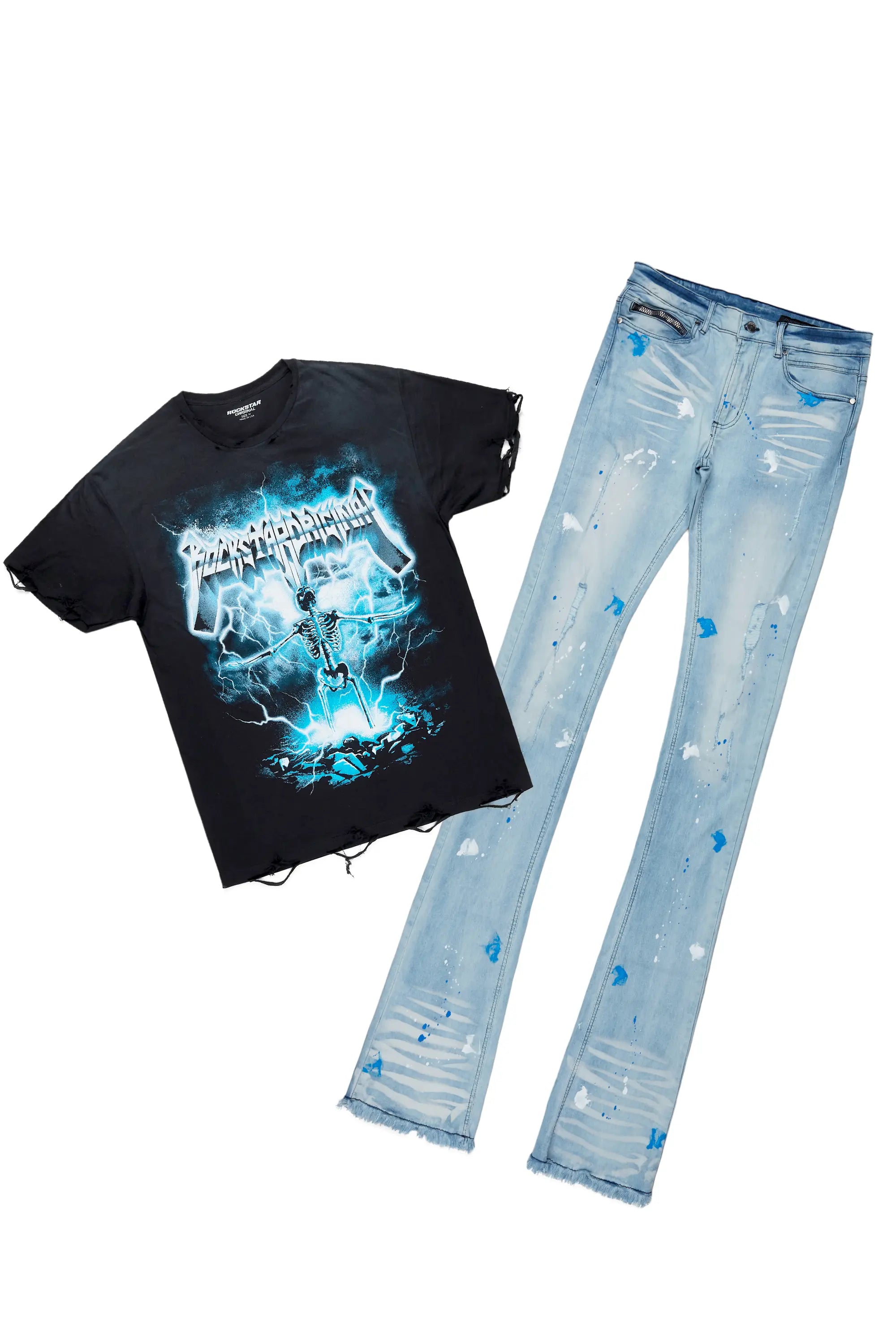 Florida Man Black T-Shirt/Super Stacked Flare Jean Set