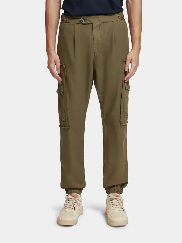 Garment-dyed cargo jogger pants